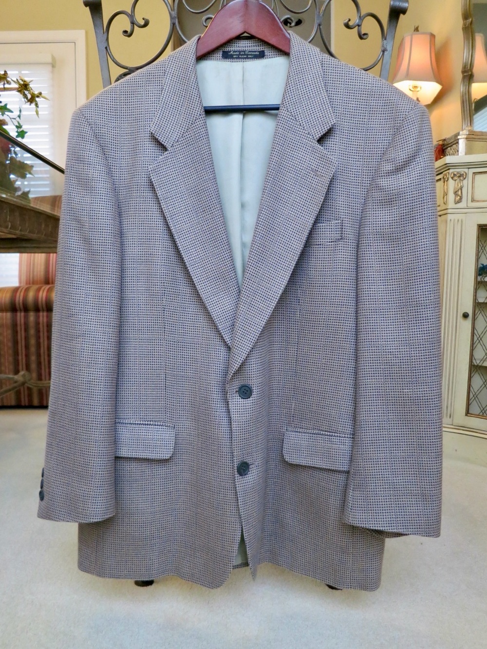 Vtg Sanlorenzo Houndstooth Blazer Sport Coat Made in Canada Size 40R